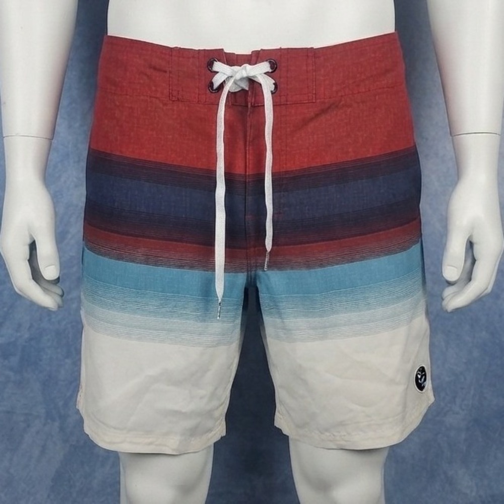 Ezekiel Mens Striped Board Shorts Red Blue White Swim Trunks Size 33 ER181027T